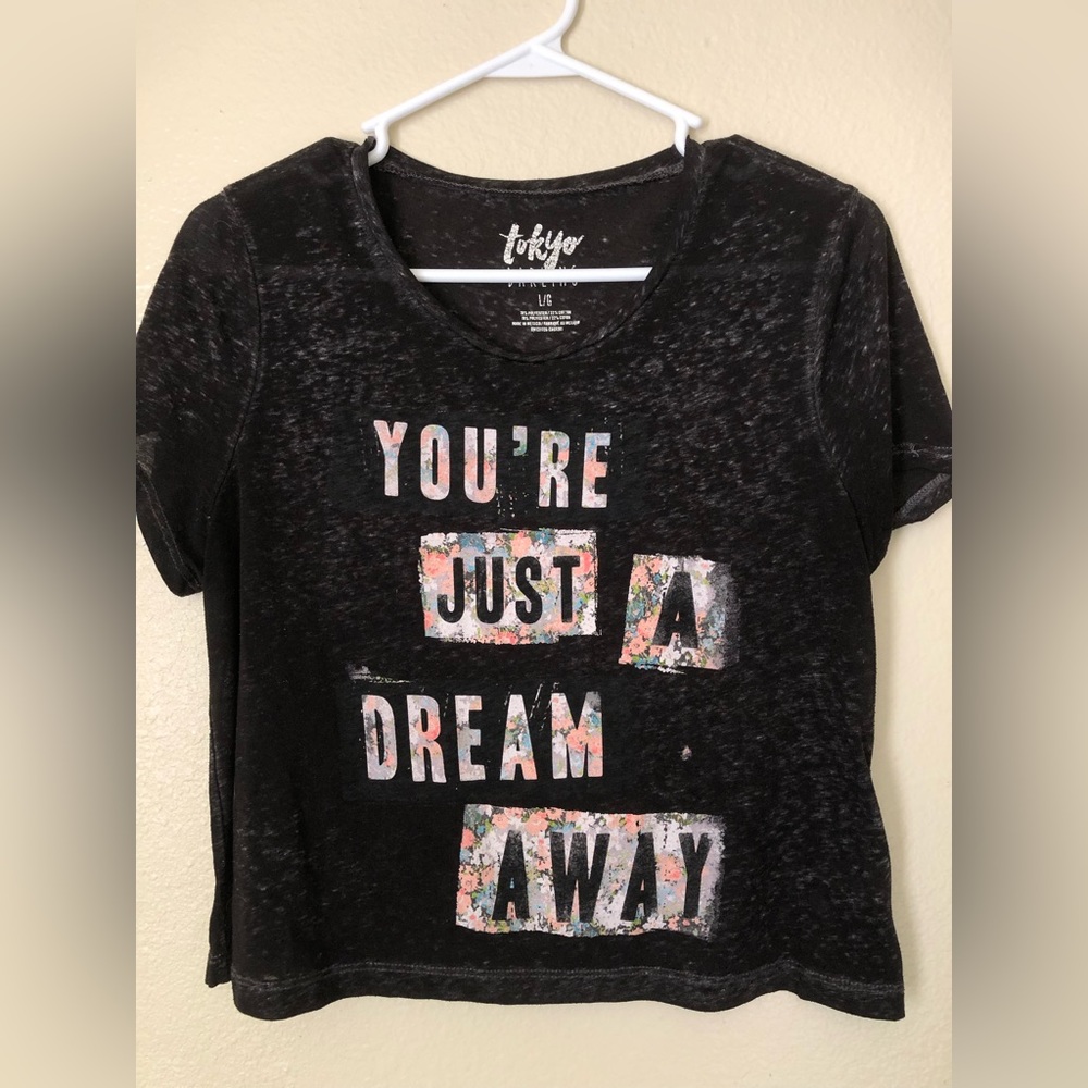 Black and charcoal gray cropped sheer shirt YOU’RE JUST A DREAM AWAY